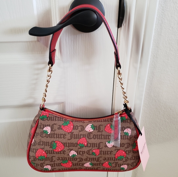Juicy Couture Freshly Picked Strawberry Shoulder Bag Chestnut Chino/Cool Red NWT - Picture 2 of 16
